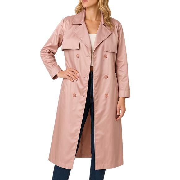 British Mist 90s Vintage Dusty Rose Pink Long Trench Coat Jacket Size 6 Small - Picture 1 of 8